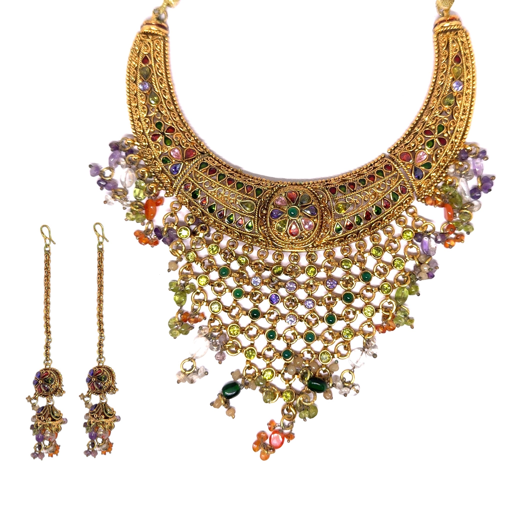 Traditional Indian Royal Choker Necklace with Jhumka & Ear Chain Earring Gold Plated Jewelry Set
