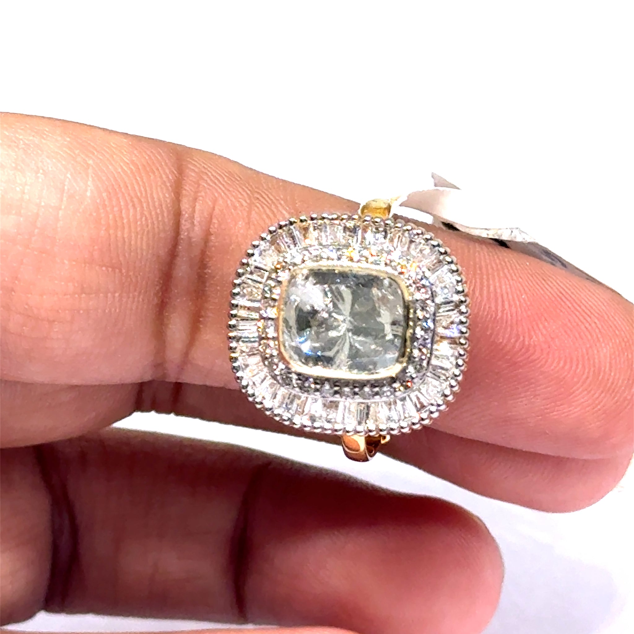 14K Yellow Gold Three-Layered Diamond Polki Ring – Statement Polki Jewelry with Tiered Finish