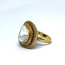 14K Yellow Gold Diamond Polki Ring – Triple Halo Layered Design in Timeless Ethnic Glamour