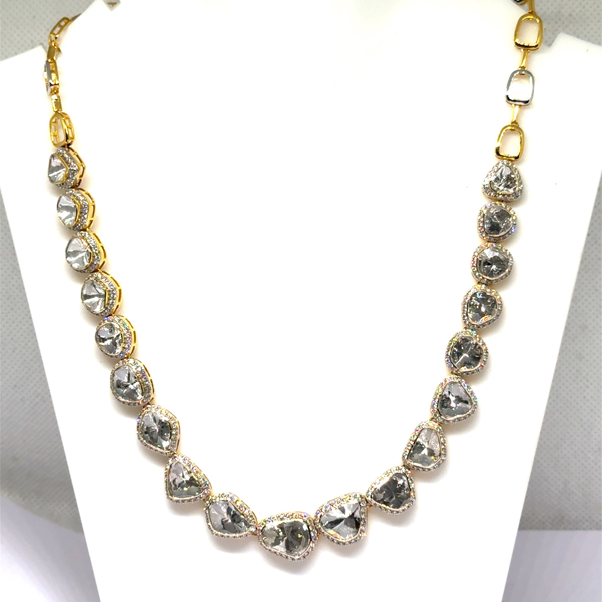 14K Yellow Gold Natural Diamond Polki Necklace in Classic Layout – Delicate Chain and Traditional Jewelry
