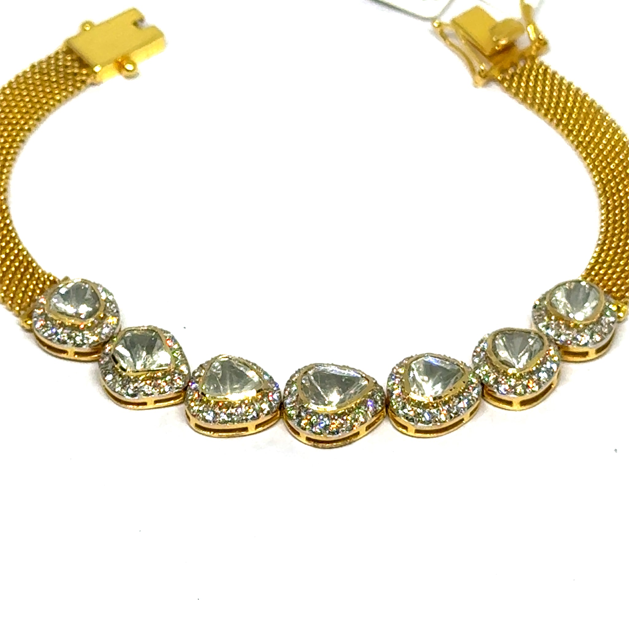 18K Yellow Gold Diamond Polki Bracelet – Elegant Piece Reflecting Indian Jewelry Traditions