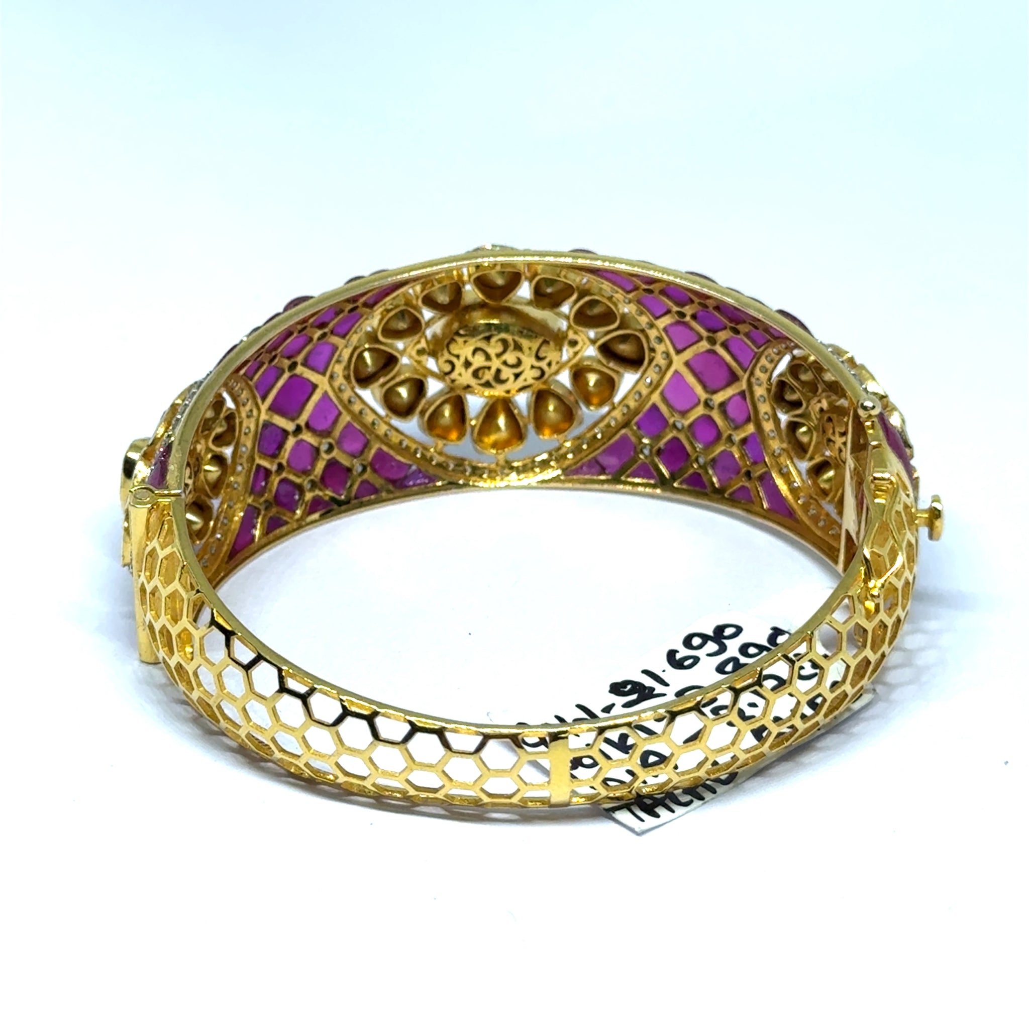 14K Yellow Gold Diamond Polki Open Cuff Bangle – Royal Wristwear Kundan-Meena Collection