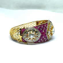 14K Yellow Gold Diamond Polki Open Cuff Bangle – Royal Wristwear Kundan-Meena Collection