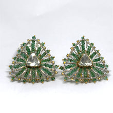 18K Yellow Gold Diamond Polki Emerald Earrings – Heritage Look Featuring Vibrant Precious Gemstone Jewellery