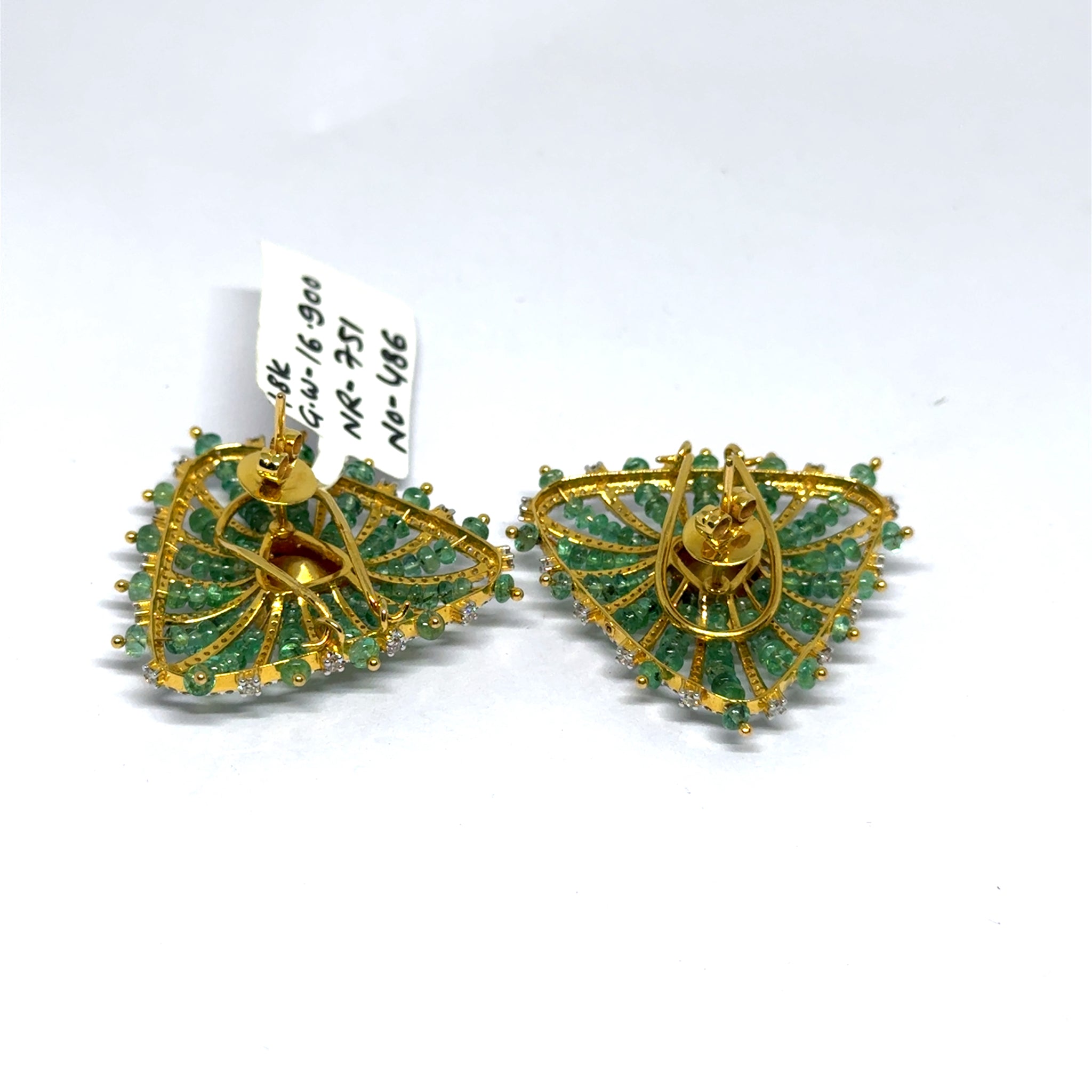 18K Yellow Gold Diamond Polki Emerald Earrings – Heritage Look Featuring Vibrant Precious Gemstone Jewellery