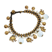 Handmade Elephant Bells Charm Bracelet with White Howlite and Moonstone Beads Jewelry