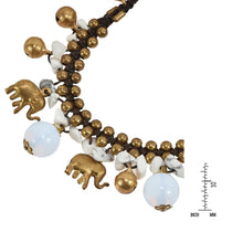 Handmade Elephant Bells Charm Bracelet with White Howlite and Moonstone Beads Jewelry