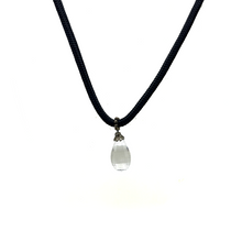 White Crystal Stone Pendant 20mm Drop Shape With Black Twisted Cord Necklace Symbol Of Purity Clarity And Calm Energy