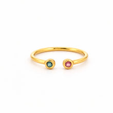 18K Yellow Gold Open Cuff Ring | Bezel-Set Pink & Green Tourmaline | Modern Minimalist Knuckle Design