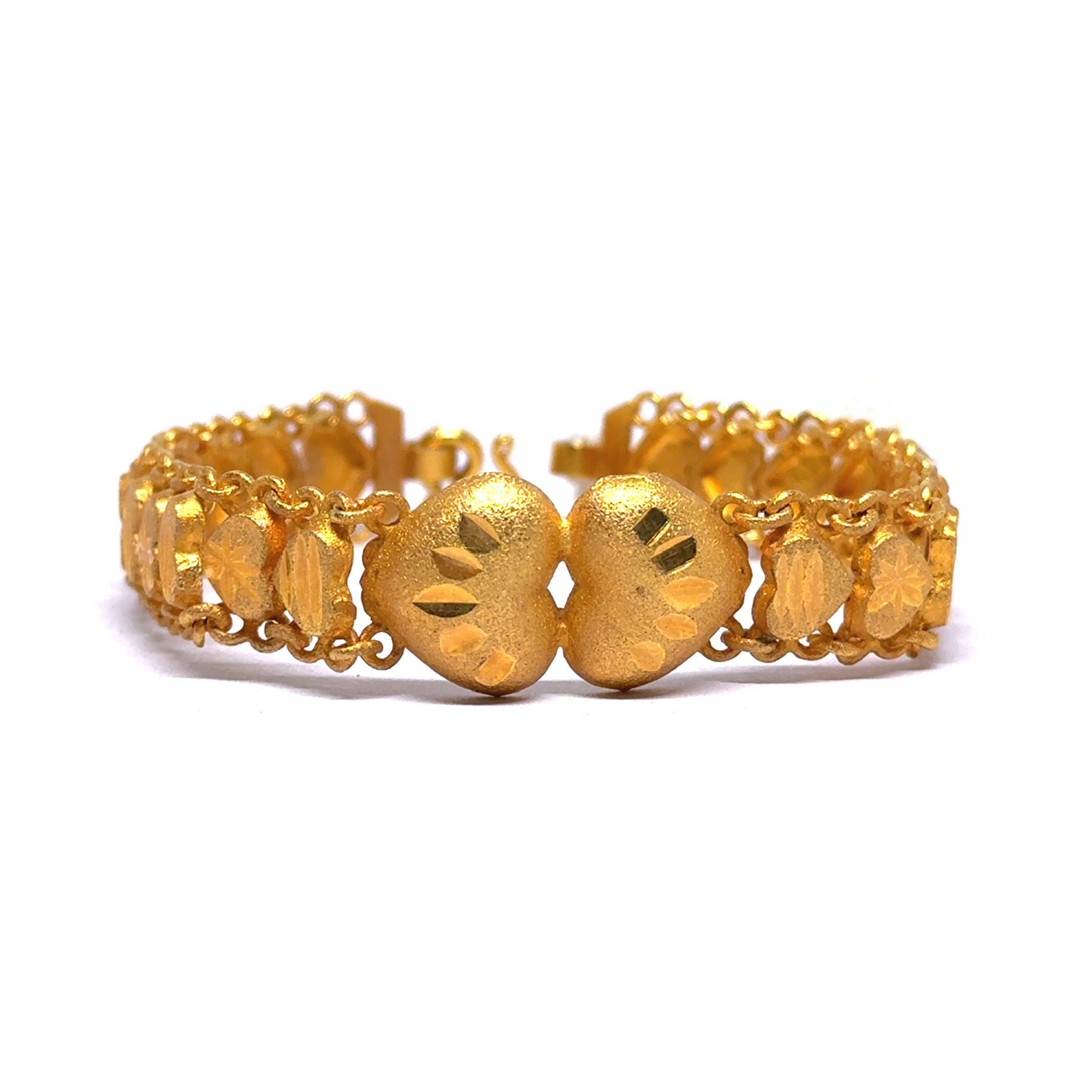 Yellow Gold Micron Plated Bracelet – Engraved Hearts & Layered Chain Design