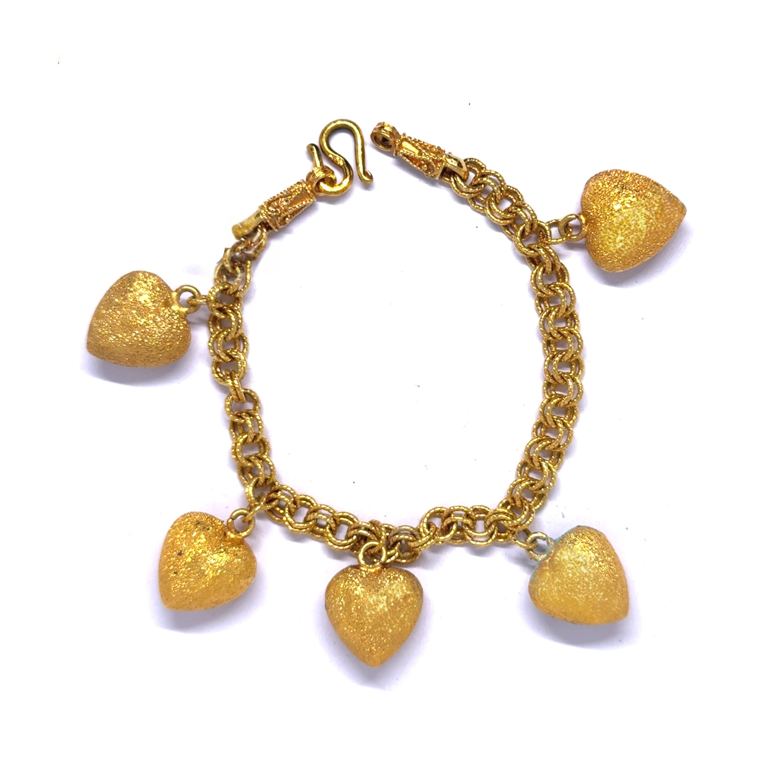 Yellow Gold Plated Delicate Linked Chain Bracelet – Micron Gold Sand‑Brass Hearts