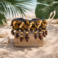 Handmade Bohemian Tiger's Eye and Wood Coconut Shell Stretchable Bracelet Jewelry