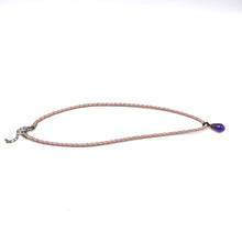 Amethyst Natural Gemstone 14mm Drop Shape Pendant Pink Twisted Cord Necklace Known For Peaceful Energy And Clarity