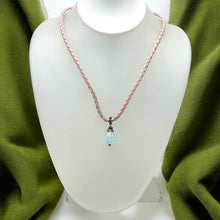 Blue Glass Drop Stone 16mm With Light Pink Twisted Cord Stylish Boho Pendant Necklace Evoking Calm Serene Visual Energy