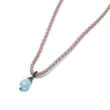 Blue Glass Drop Stone 16mm With Light Pink Twisted Cord Stylish Boho Pendant Necklace Evoking Calm Serene Visual Energy
