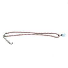 Blue Glass Drop Stone 16mm With Light Pink Twisted Cord Stylish Boho Pendant Necklace Evoking Calm Serene Visual Energy
