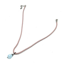 Blue Glass Drop Stone 16mm With Light Pink Twisted Cord Stylish Boho Pendant Necklace Evoking Calm Serene Visual Energy