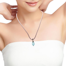 Blue Glass Drop Stone 16mm With Light Pink Twisted Cord Stylish Boho Pendant Necklace Evoking Calm Serene Visual Energy