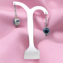 Blue White Sodalite 12mm Ball Plain Dangle Gemstone Earrings