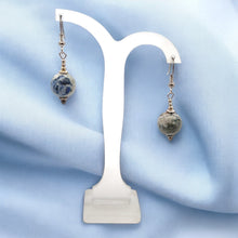 Blue White Sodalite 12mm Ball Plain Dangle Gemstone Earrings