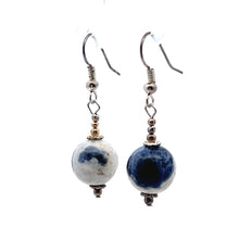 Blue White Sodalite 12mm Ball Plain Dangle Gemstone Earrings