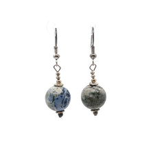 Blue White Sodalite 12mm Ball Plain Dangle Gemstone Earrings