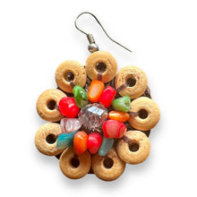 Handmade Earrings Light Coconut Shell Hand Carved Floral Multi Beads Jewelry