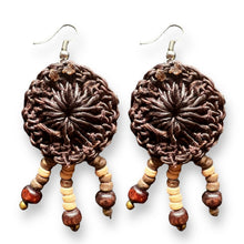 Handmade Earrings Coconut Shell Floral Red Tortoise with Tassels Jewelry