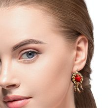 Handmade Earrings Coconut Shell Floral Red Tortoise with Tassels Jewelry