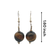 Brown Tiger's Eye 15mm Ball Plain Dangle Gemstone Earrings