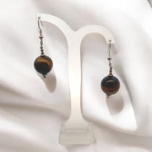Brown Tiger's Eye 15mm Ball Plain Dangle Gemstone Earrings