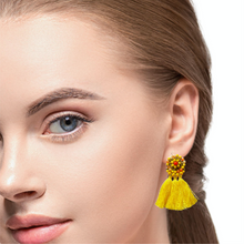 Handmade Earrings Yellow Tassel Bohemian Beads Jewelry