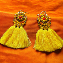 Handmade Earrings Yellow Tassel Bohemian Beads Jewelry