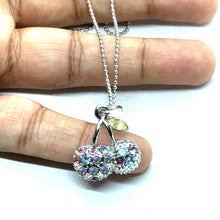 Cherry Fruit Pendant Necklace with Multicolor Crystals – Playful and Trendy Jewelry - Necklace