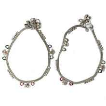 Classic German Silver with colorful Heart Charms and Tingling Bells Anklet Pair - Anklet