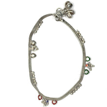 Classic German Silver with colorful Heart Charms and Tingling Bells Anklet Pair - Anklet