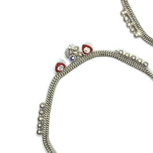 Classic German Silver with colorful Heart Charms and Tingling Bells Anklet Pair - Anklet