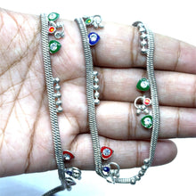 Classic German Silver with colorful Heart Charms and Tingling Bells Anklet Pair - Anklet