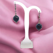 Dark Blue Sandstone 14mm Ball Facet Dangle Gemstone Earrings