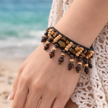 Handmade Bohemian Tiger's Eye and Wood Coconut Shell Stretchable Bracelet Jewelry