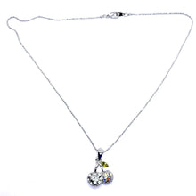 Double Cherry Pendant Beaded Chain 15” Necklace with White Rhinestones – Fun Statement Jewelry - Necklace