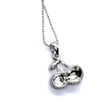 Double Cherry Pendant Beaded Chain 15” Necklace with White Rhinestones – Fun Statement Jewelry - Necklace
