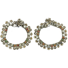 Elegant German Silver Anklet Pair with Bohemian Style Traditional Motifs and Charms - Anklet