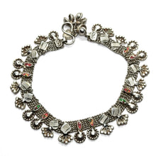 Elegant German Silver Anklet Pair with Bohemian Style Traditional Motifs and Charms - Anklet