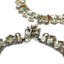 Elegant German Silver Anklet Pair with Bohemian Style Traditional Motifs and Charms - Anklet