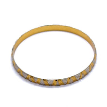 Engraved White Yellow Gold Plated metal 1 Piece Bangle with with Intricate Geometric Patterns - Bracelet