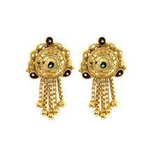 Floral Stud Gold Tone Earrings with Multi-Colored Detail and Chain Tassels Traditional Jewellery - Earrings
