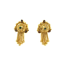 Floral Stud Gold Tone Earrings with Multi-Colored Detail and Chain Tassels Traditional Jewellery - Earrings