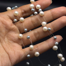 Natural Freshwater Pearl Round 6mm Oval 5x4mm White Grey Necklace 17.5’’ Elegant Shine Jewelry for Harmony and Beauty