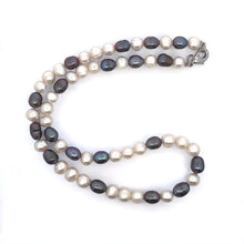 Freshwater Pearl Smooth 7.5x6mm Button Plain Elegant Two-Tone White and Grey Necklace Jewelry - Necklace